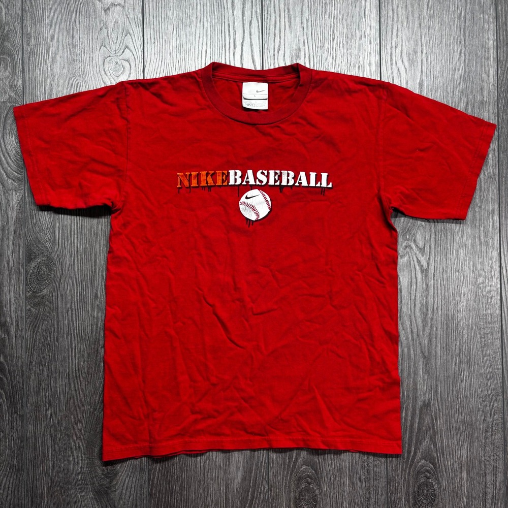Vtg Nike Baseball Bat Boy Red Graphic Shirt Kids Large L Baby Tee Short Sleeve